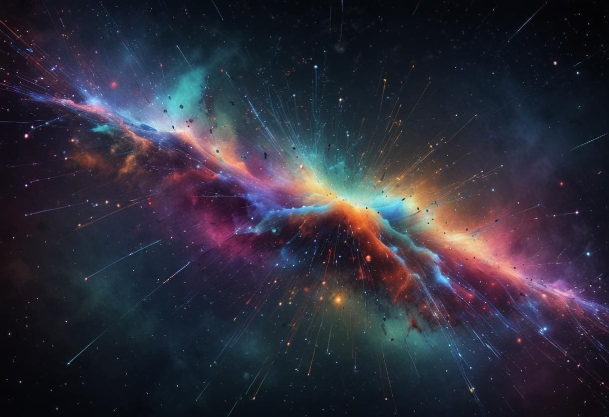 A swirling nebula of colorful dots and lines, representing data points forming a constellation.   