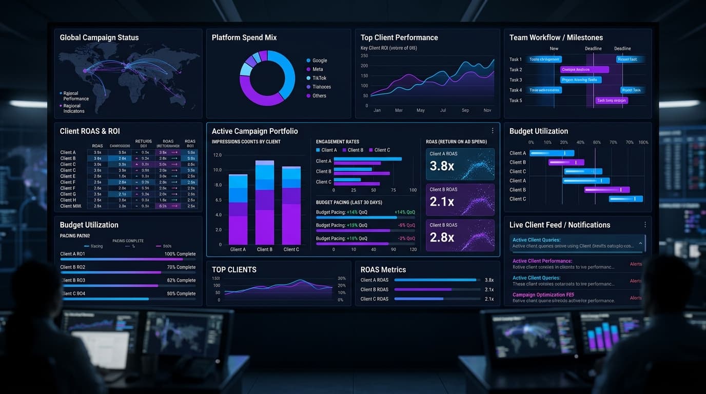 Campaign Operations Dashboard: portfolio performance, budget pacing, and ROAS across all accounts in a unified Salesforce view