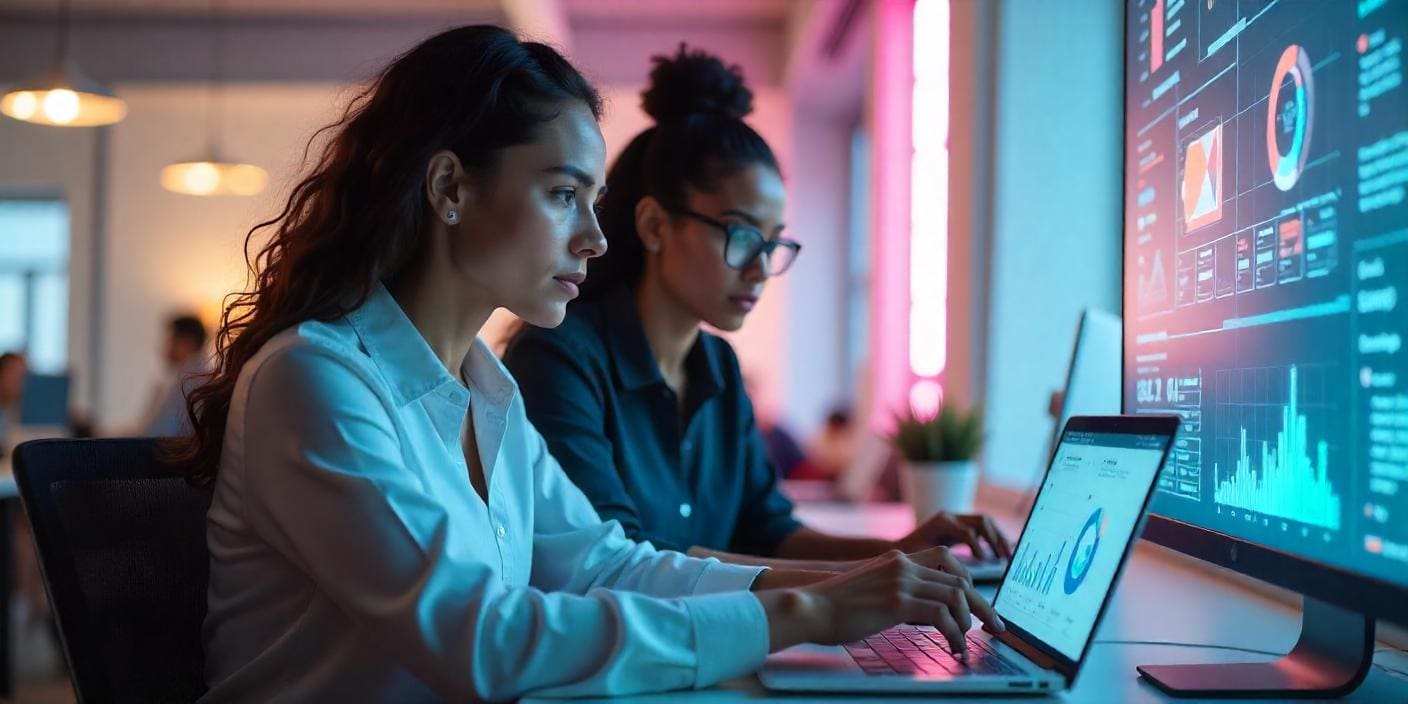 Image of two data analysts working with a dashboard