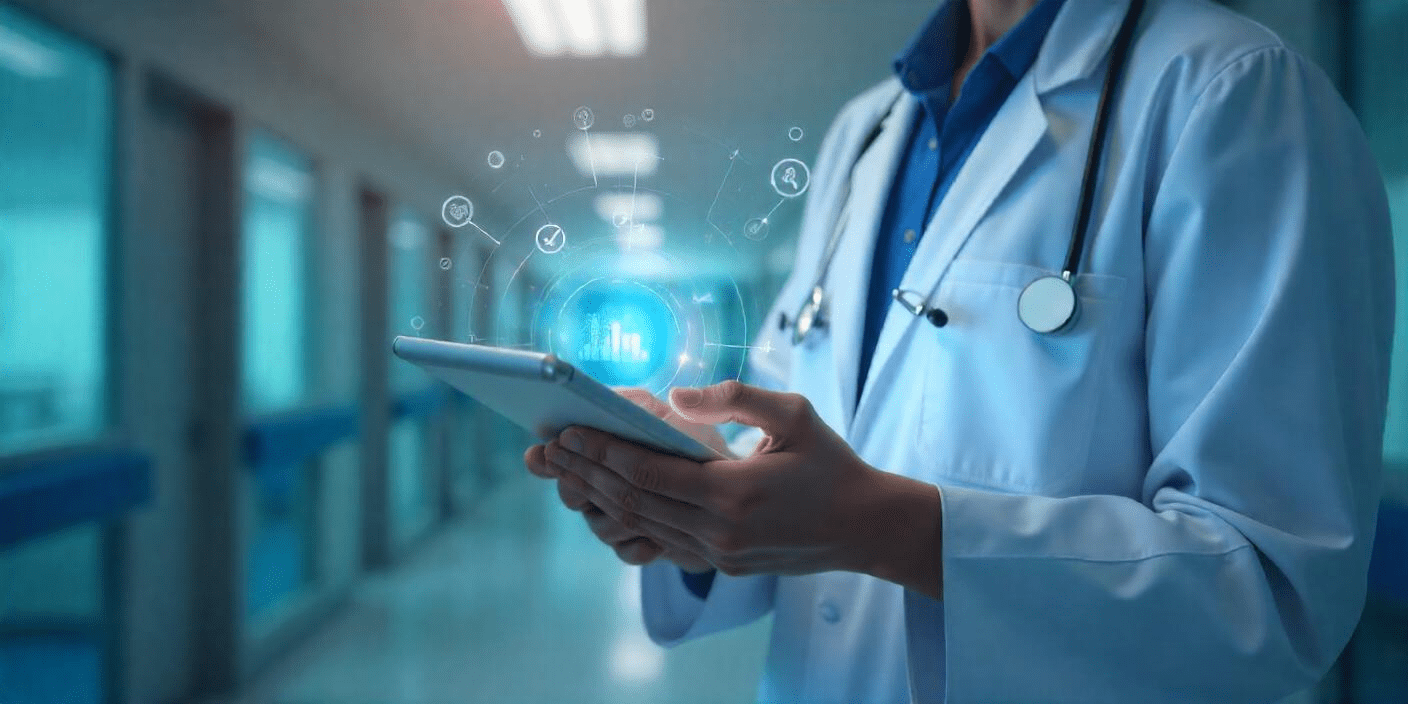 Doctor looking at a tablet highlighting a business intelligence example