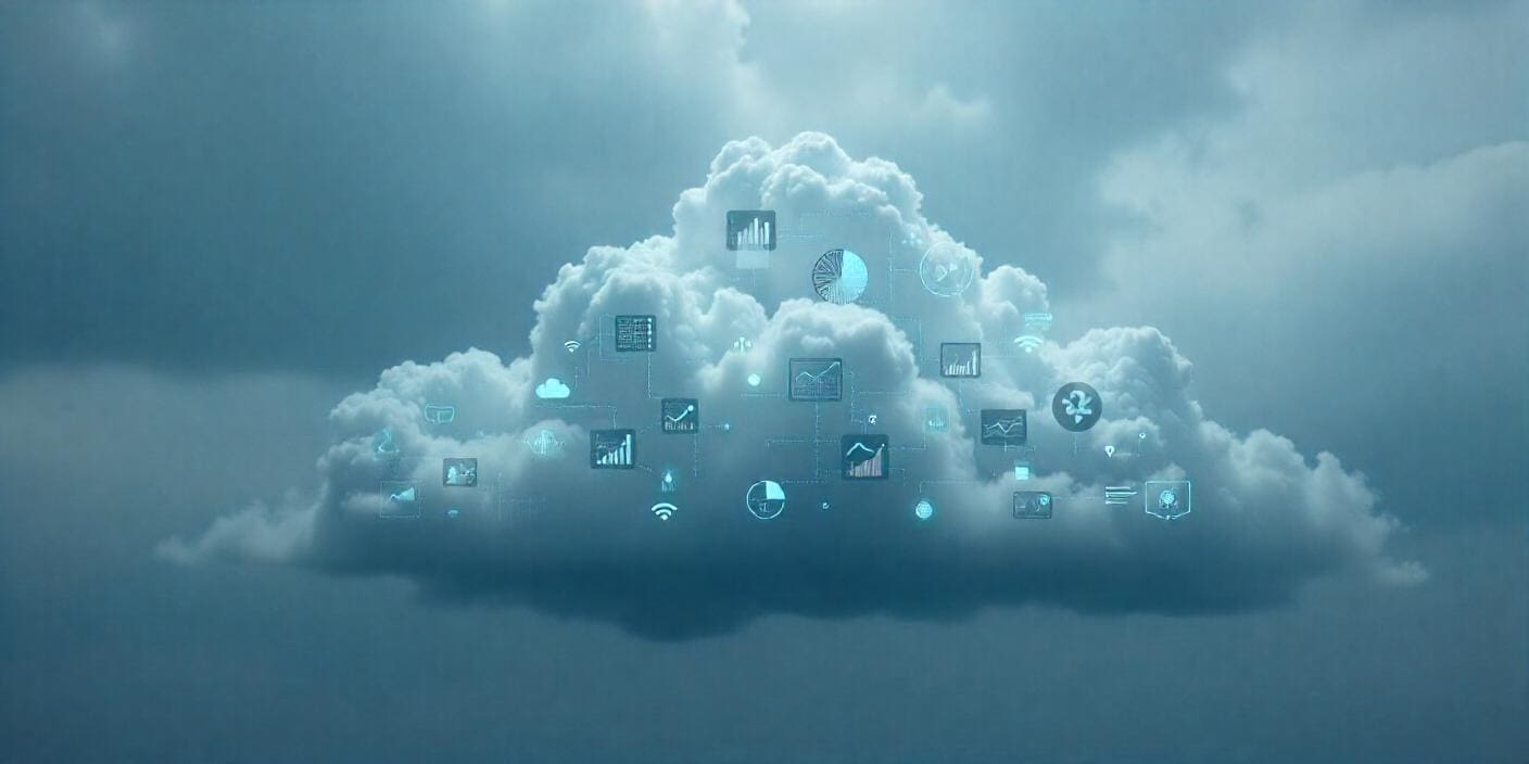 A cloud with data icons in the center