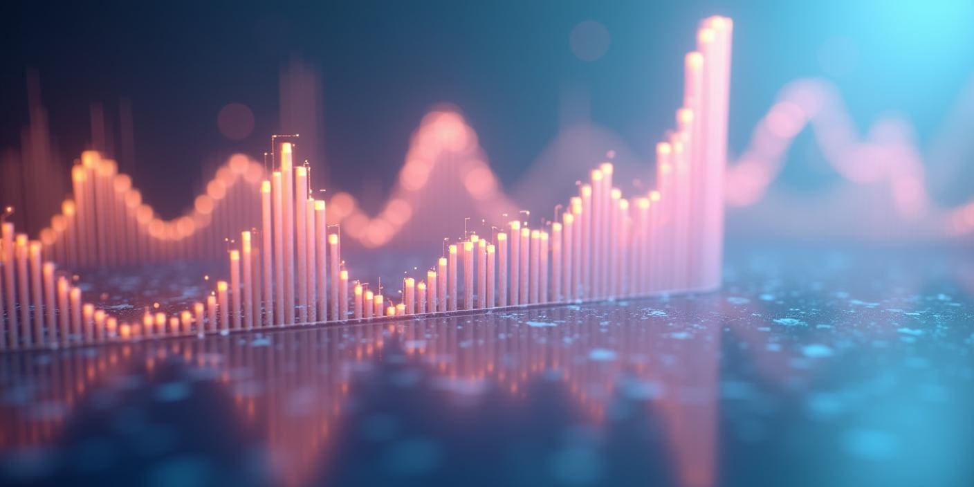 An illustration of sales data through a bar chart with lights at the top of each bar