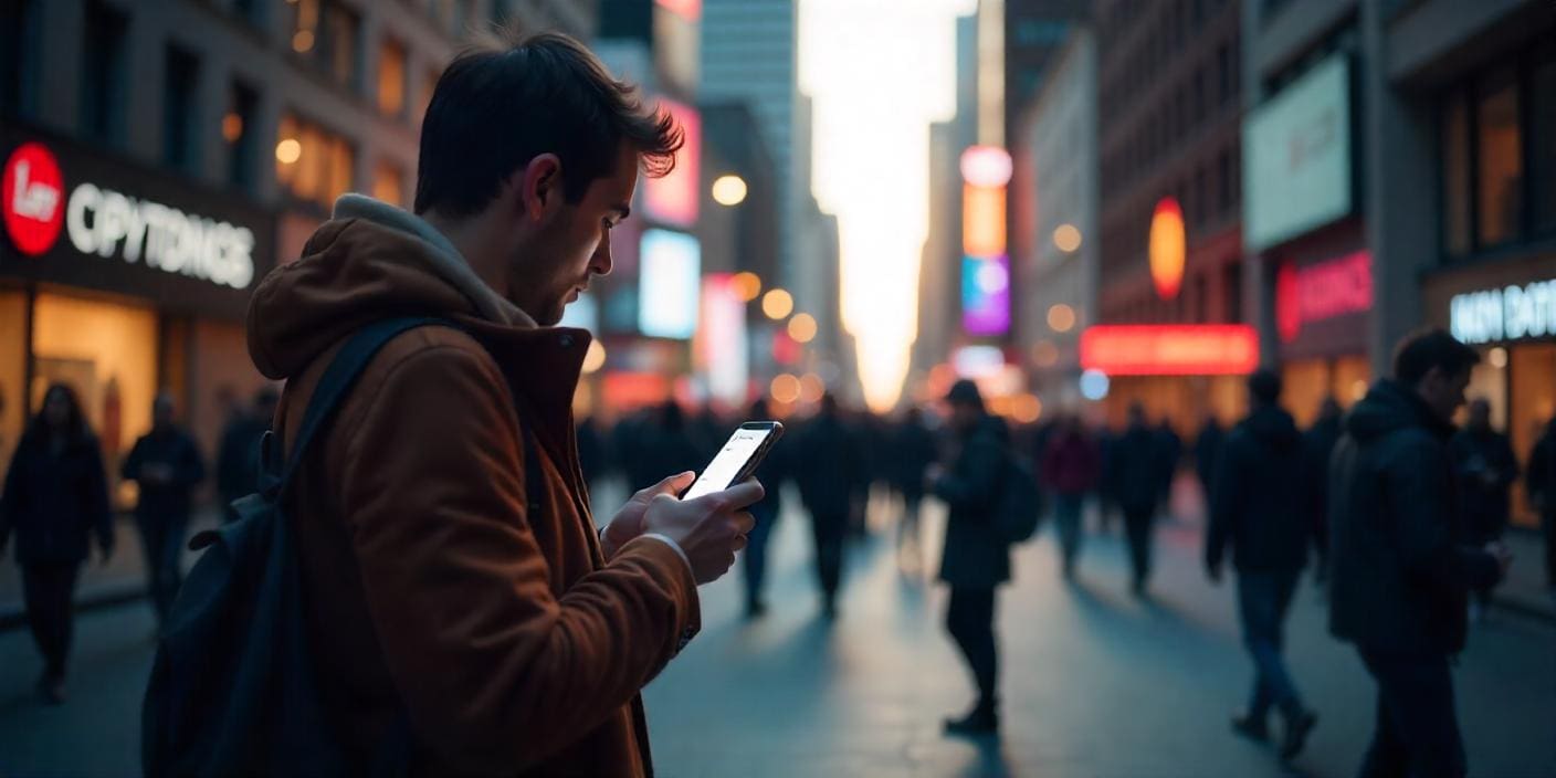 Cityscape with an individual looking at his phone