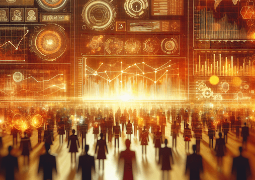 Digital dashboard with customer analytics and abstract background of a customer service center