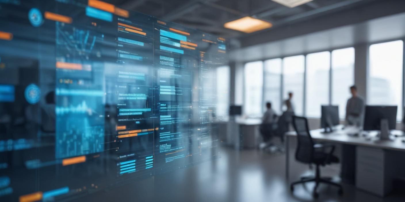 An office with data hierarchy displayed