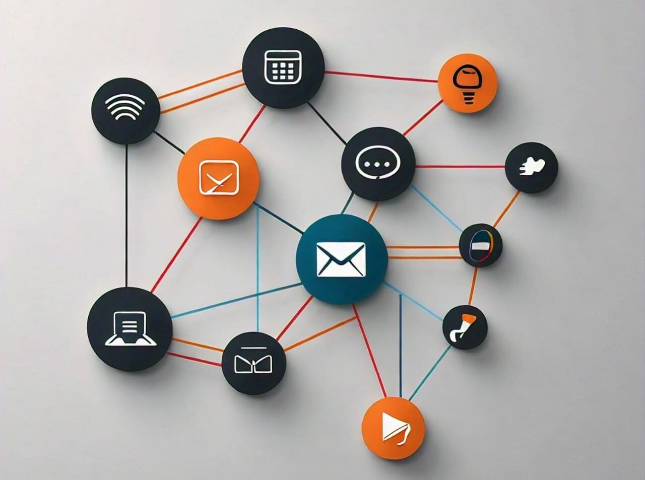Marketing icons connected by a string