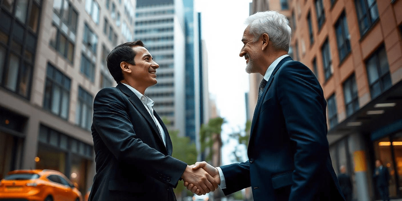 Two business professionals shaking hands