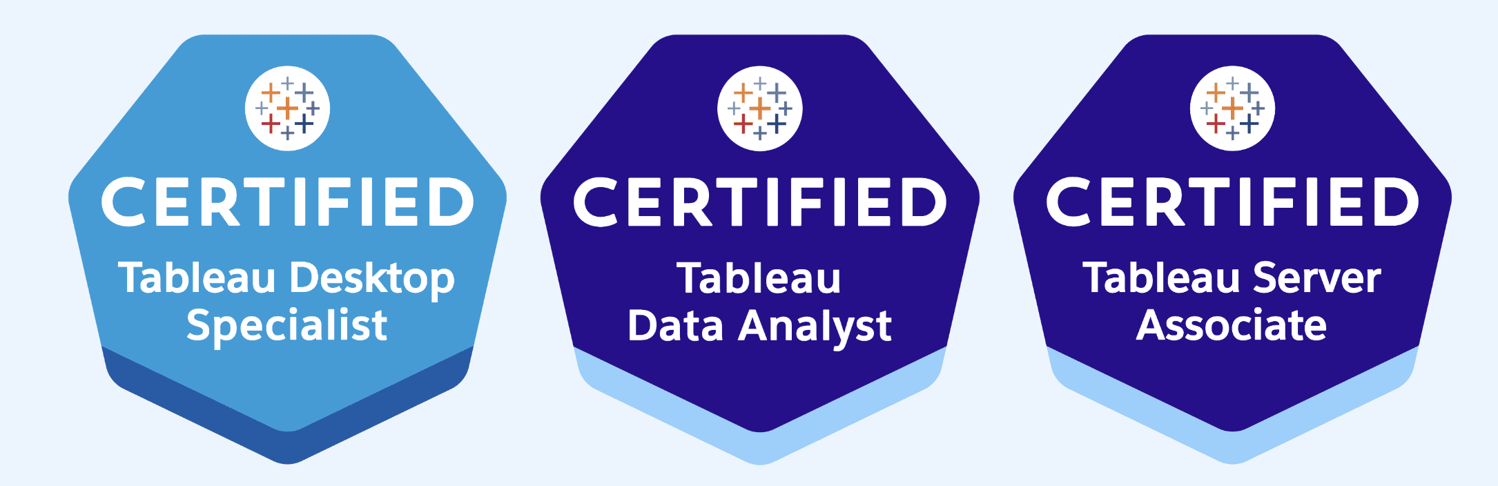 Images of three tableau certification badges