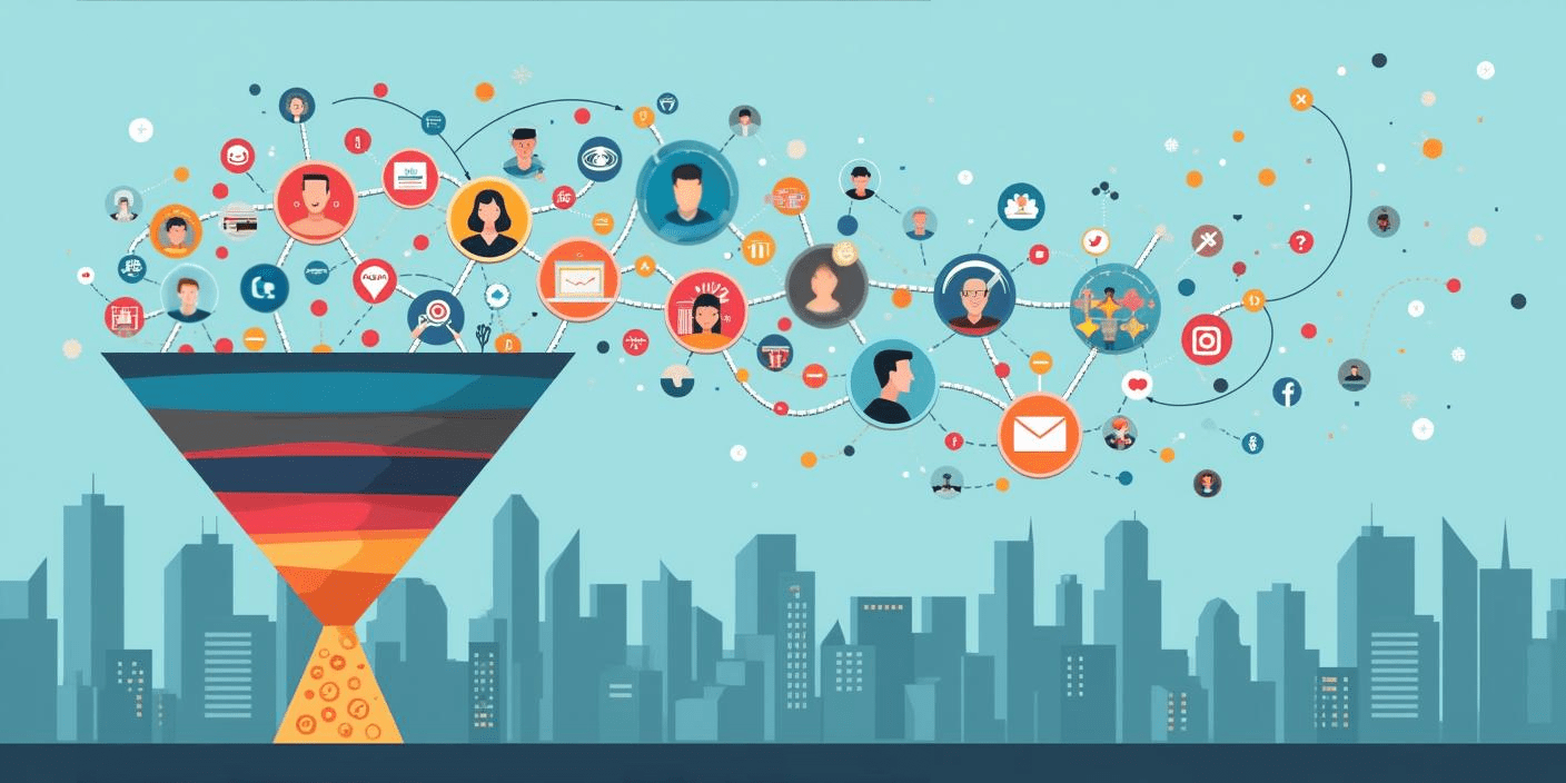 Visual representation of a funnel with customer data flowing into it