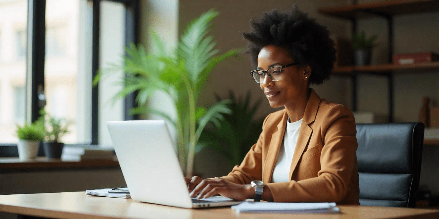 A business leader working on her computer