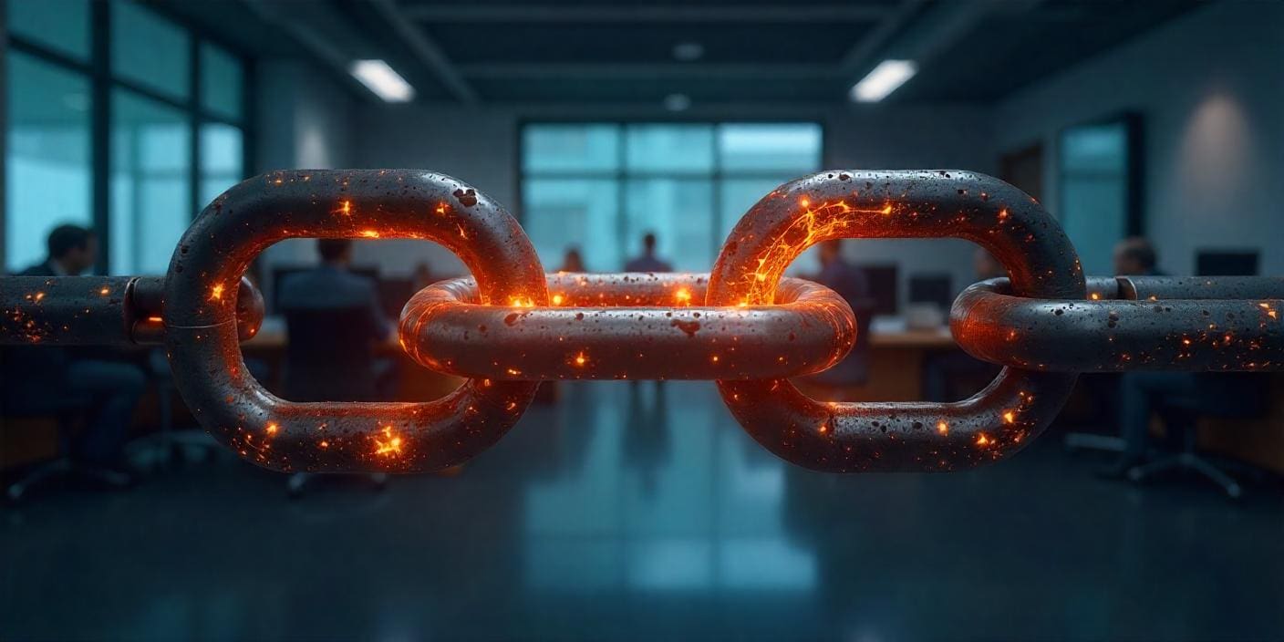 A breaking chain with an office background