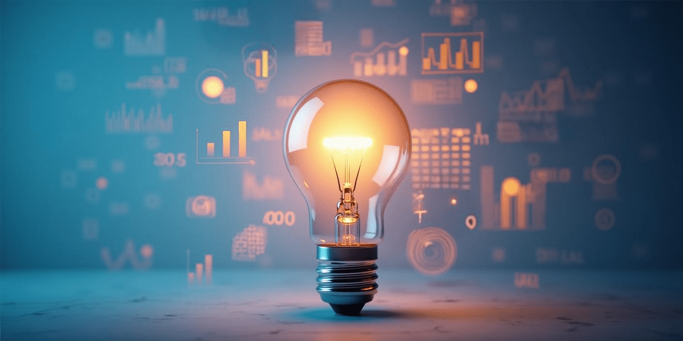 A light bulb with data swirling around it