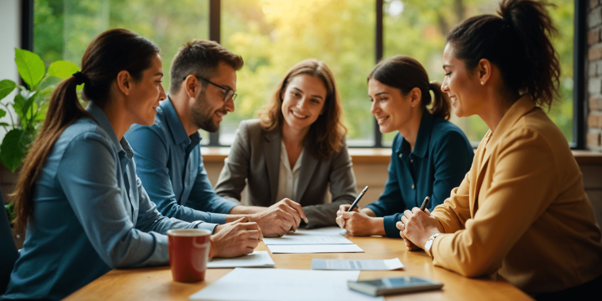 Group of coworkers meeting together