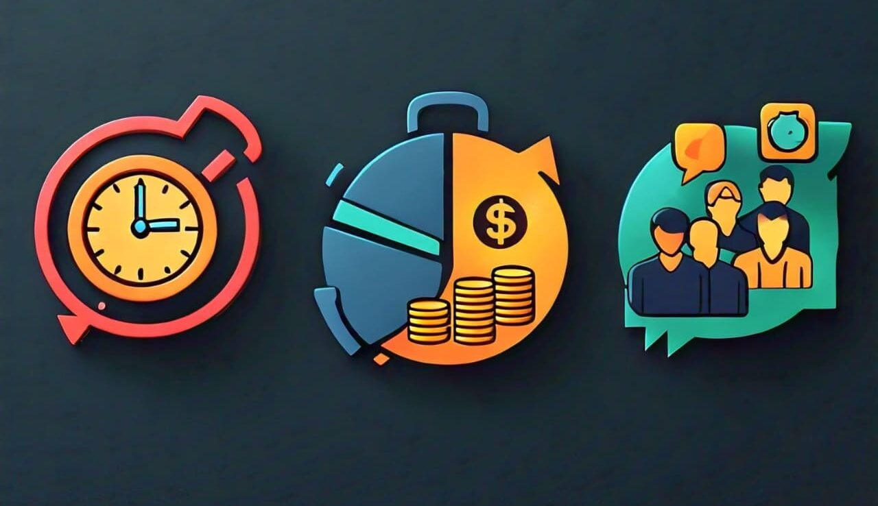 Three icons representing technical and resource challenges