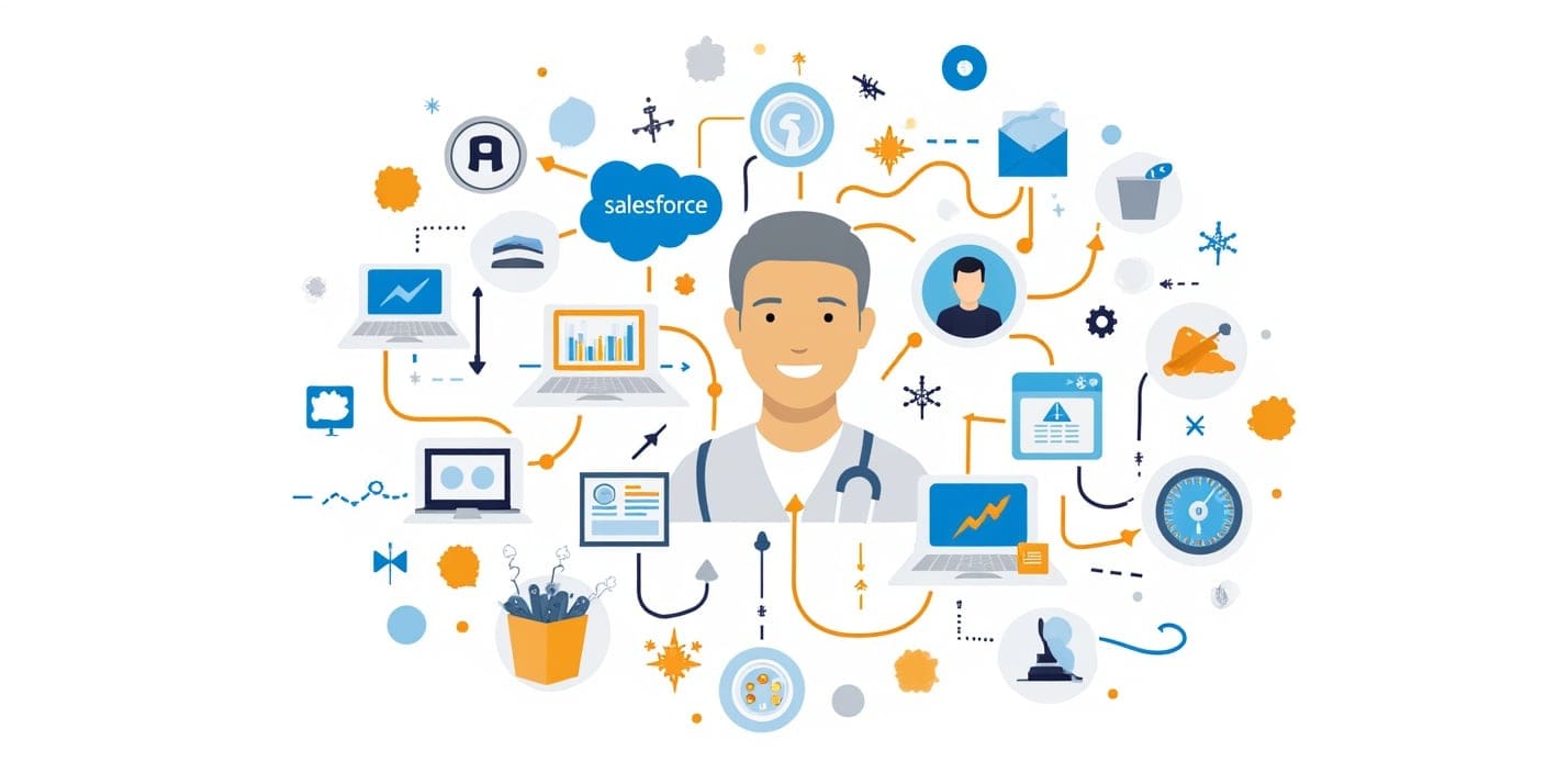 Data Cloud solution collage with various data icons