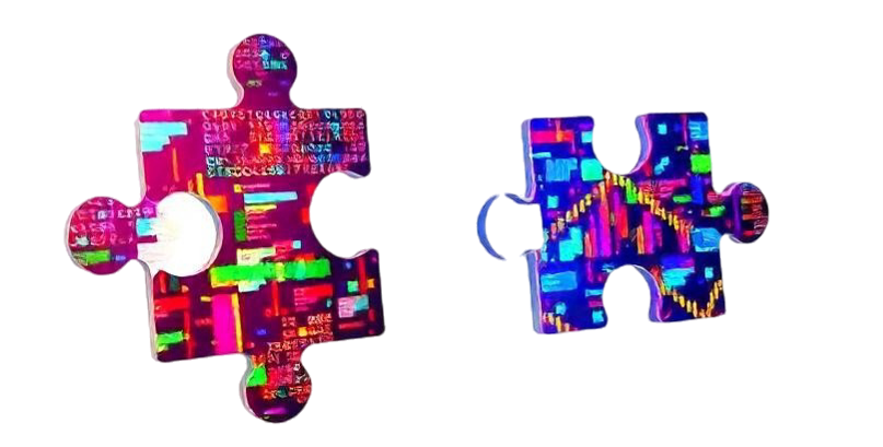 Illustration of a data puzzle pieces fitting together.
