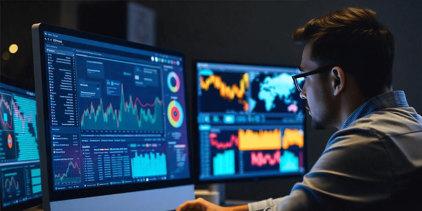 Person analyzing detailed data visualizations on Tableau software in a serene office setting
