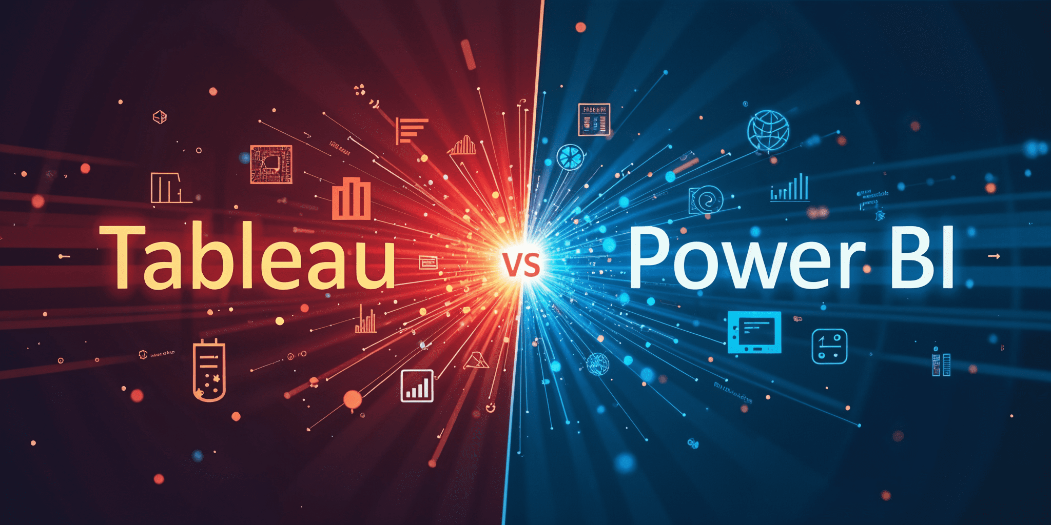 Tableau and Power BI in a tug of war over a chart-filled backdrop.
