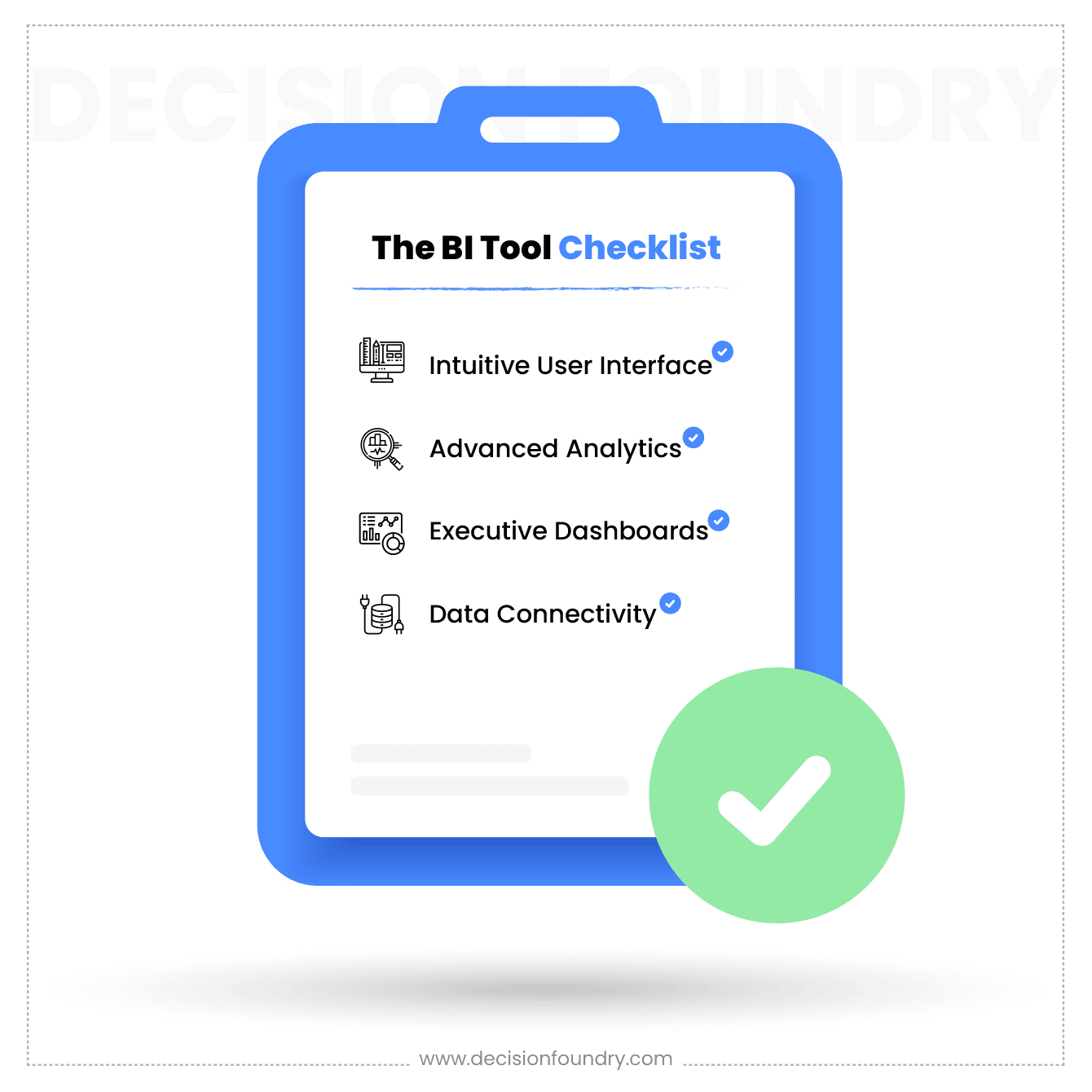 BI Tool infographic on a clipboard background
