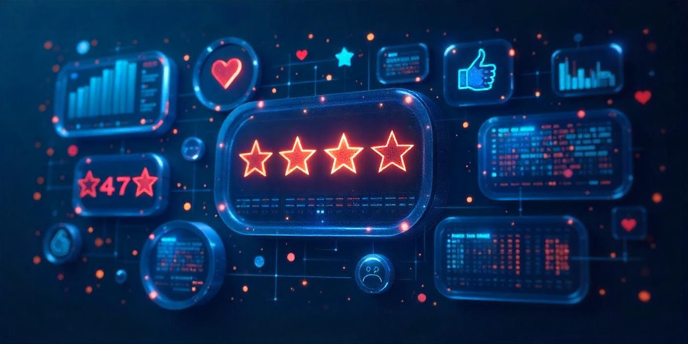 Digital art of customers giving feedback.