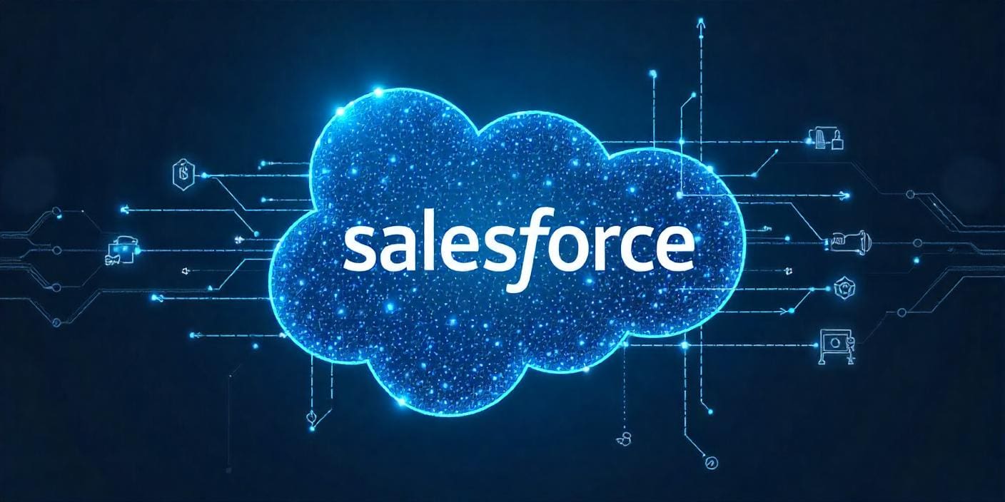 Salesforce logo with data flowing into it
