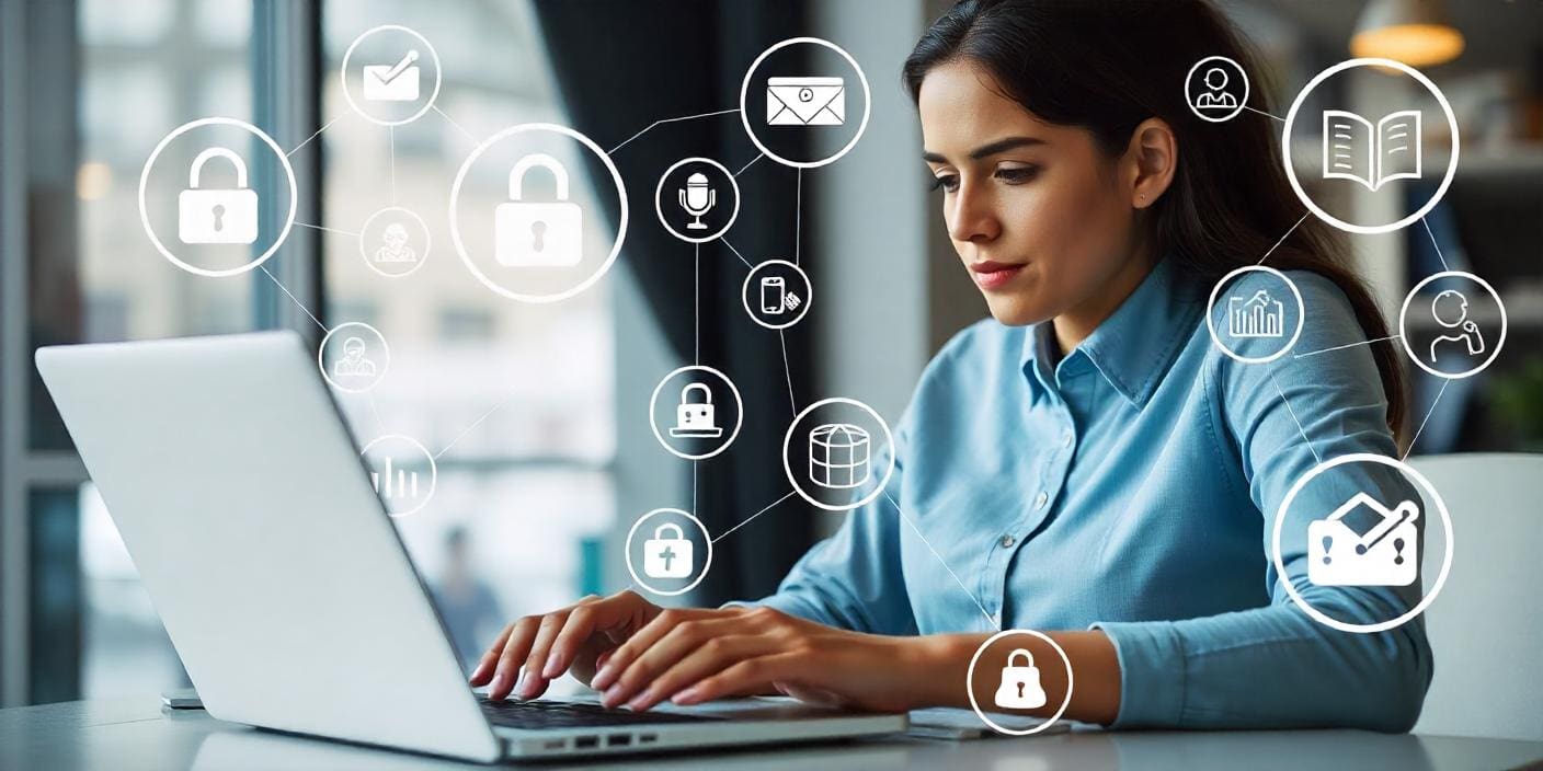 A data professional working on her laptop