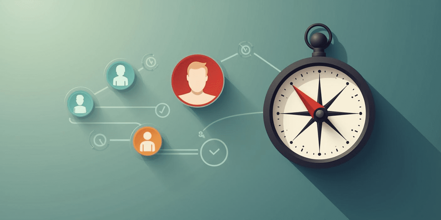 A compass pointing toward a customer