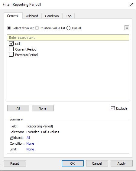 Exclude Null Reporting Period Filter