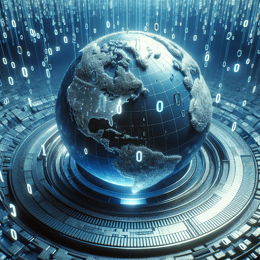 Illustration of a globe with data spinning around it