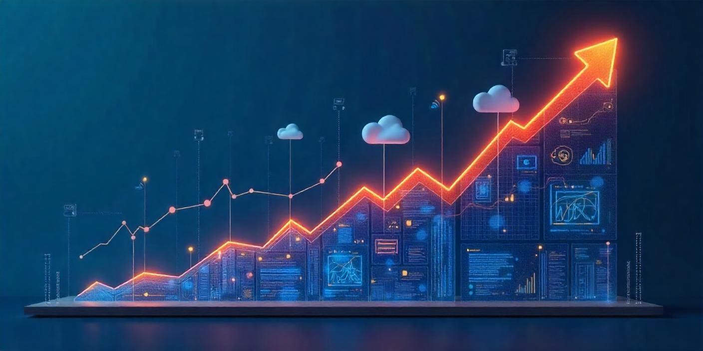 An arrow with an upward trajectory showing business growth