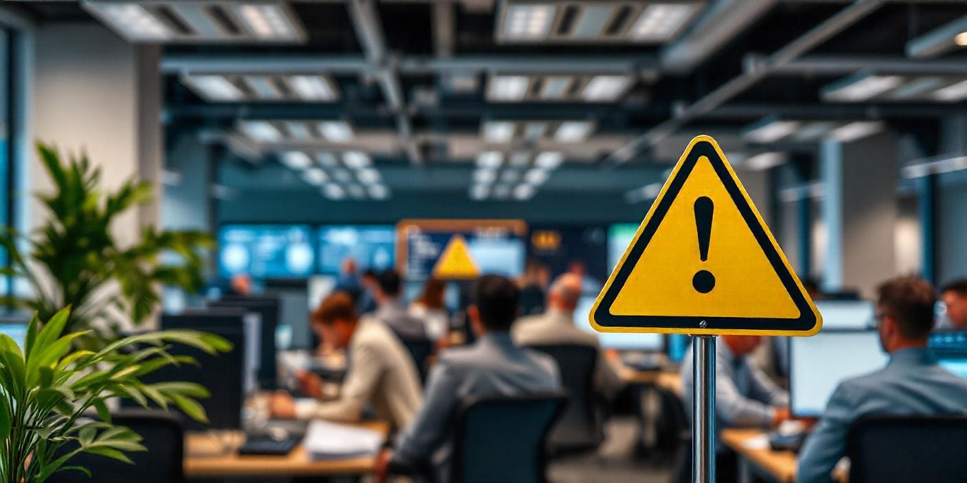 Warning sign in an office environment.