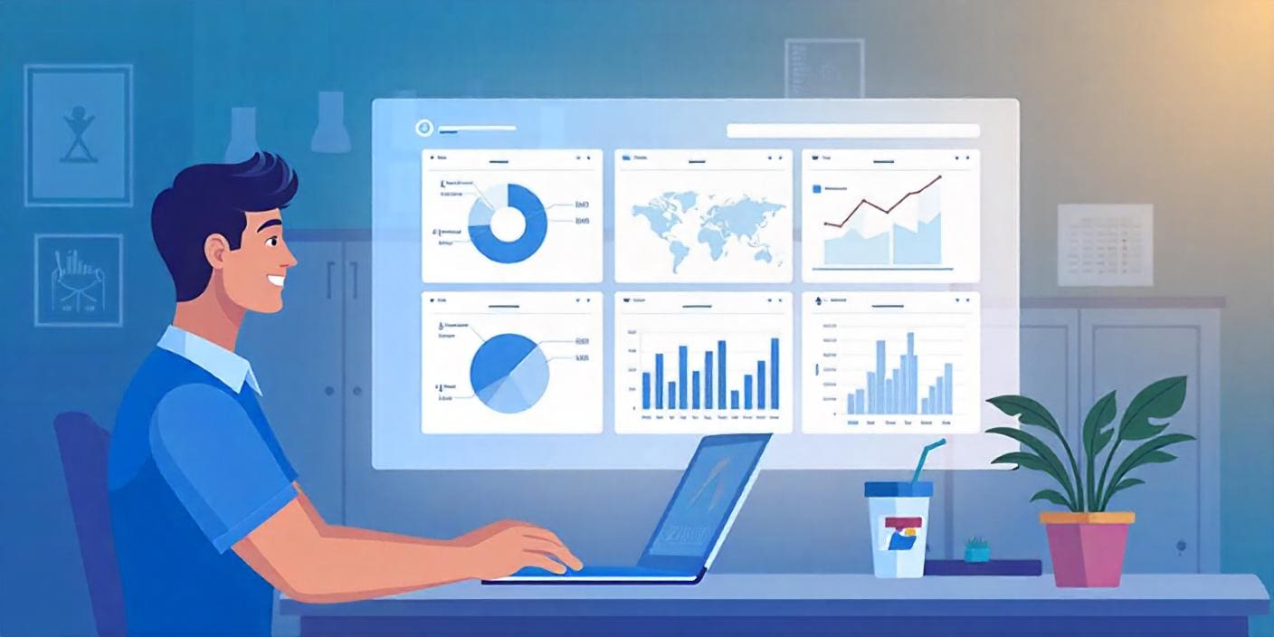 Illustration of business person working with data analysis