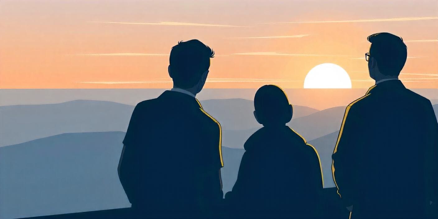 Illustration of a team looking out at the sunset representing data analytics strategy roadmap
