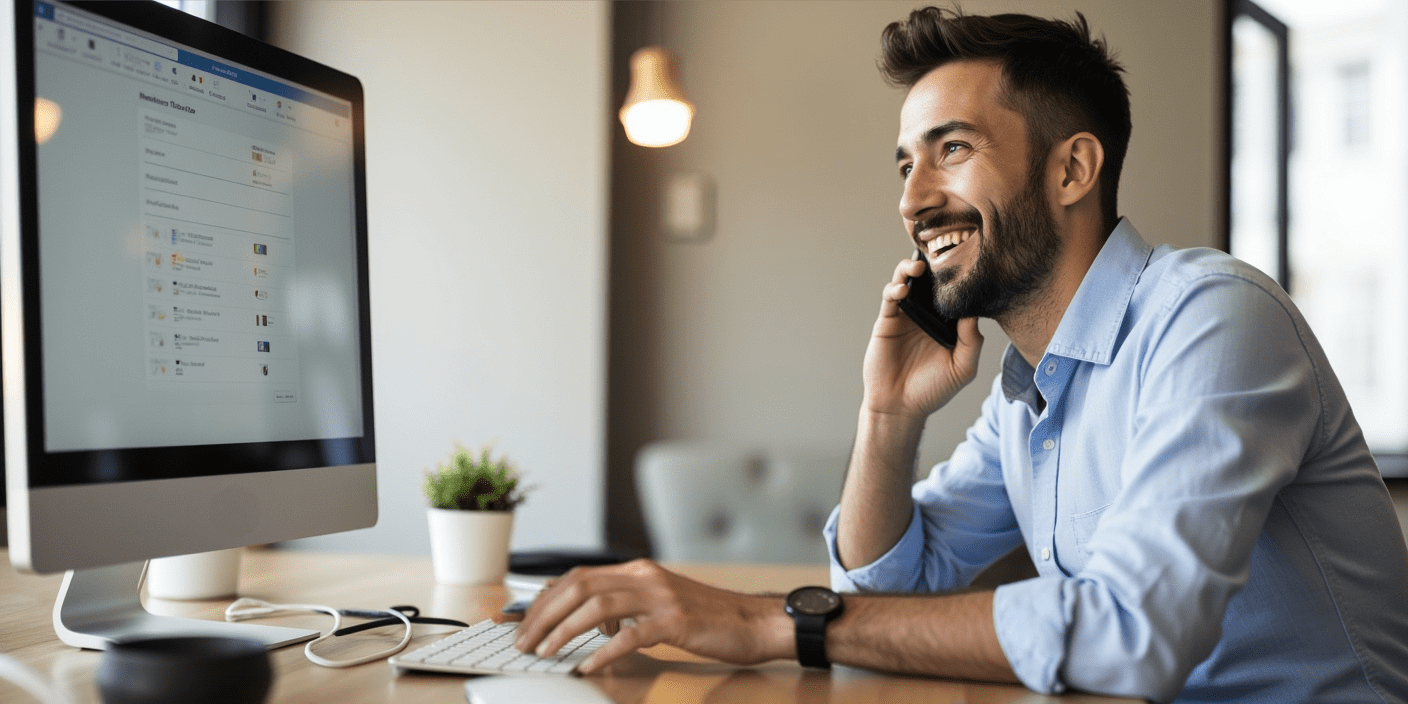 Customer support representative on a call with a customer