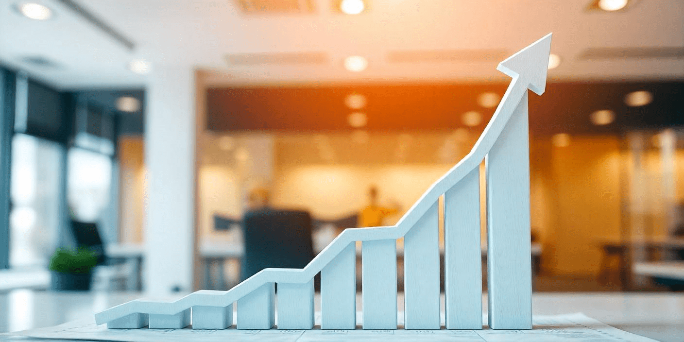 A chart with an upward trajectory highlighting business intelligence