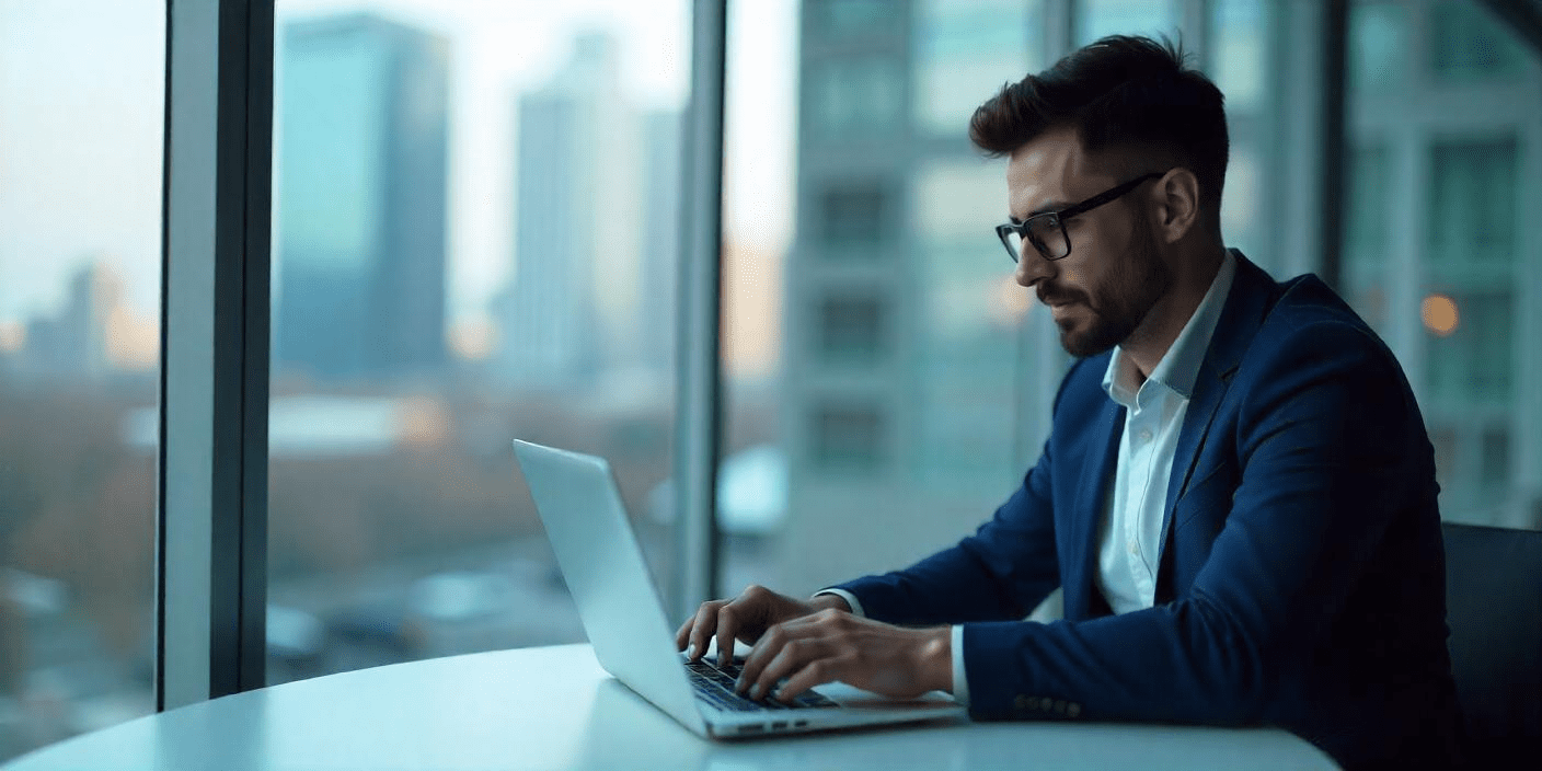 Sales professional working on a laptop