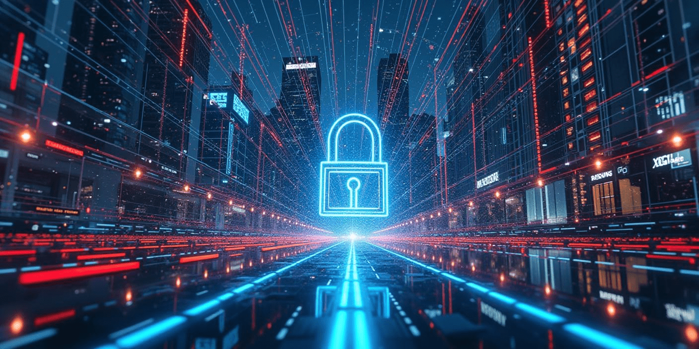 A glowing lock with a city in the background protecting the CRM experience